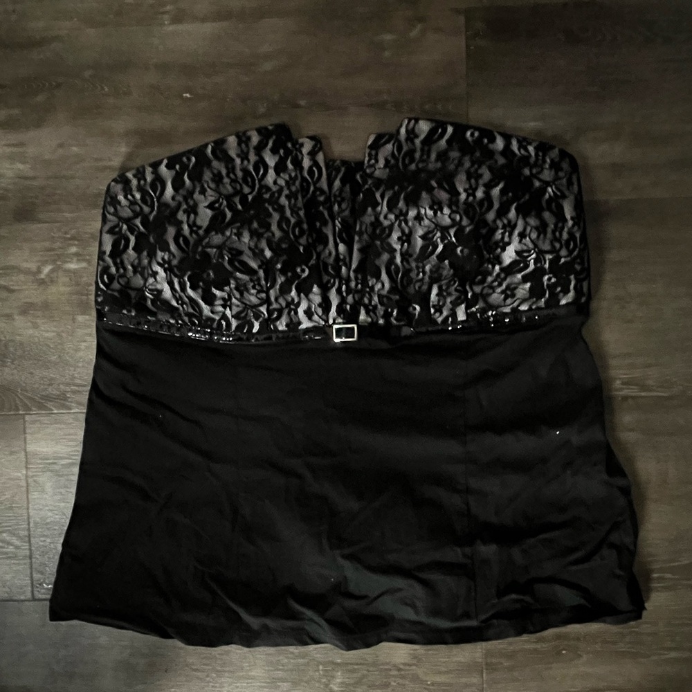 thrifted black and silver lace tube top